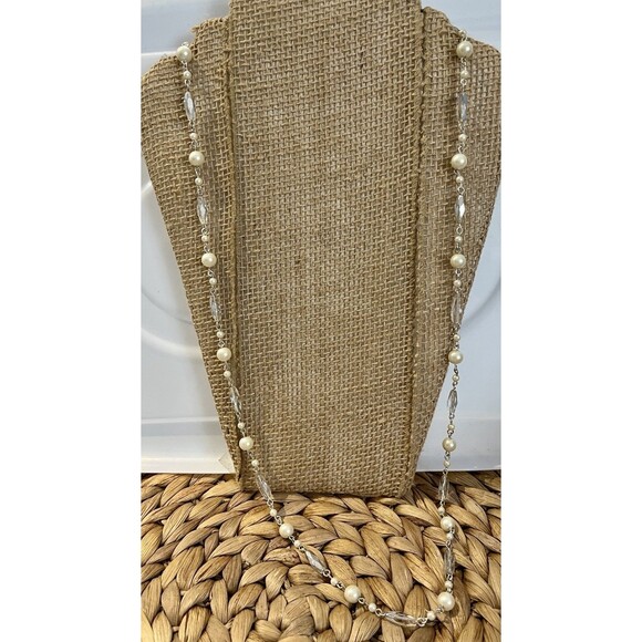 Monet Necklace Faux Pearl Glass Crystal Accents 32in Layering Victorian Revival - Picture 1 of 7